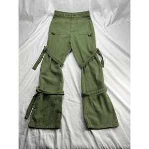 Boohoo Cargo Utility Strappy Buckle Olive Green Wide Leg Flare Pants